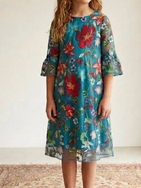 Girl’s Halabaloo Floral Appliqué Tulle Dress Sz 14‎ Bright Multicolor NWT
